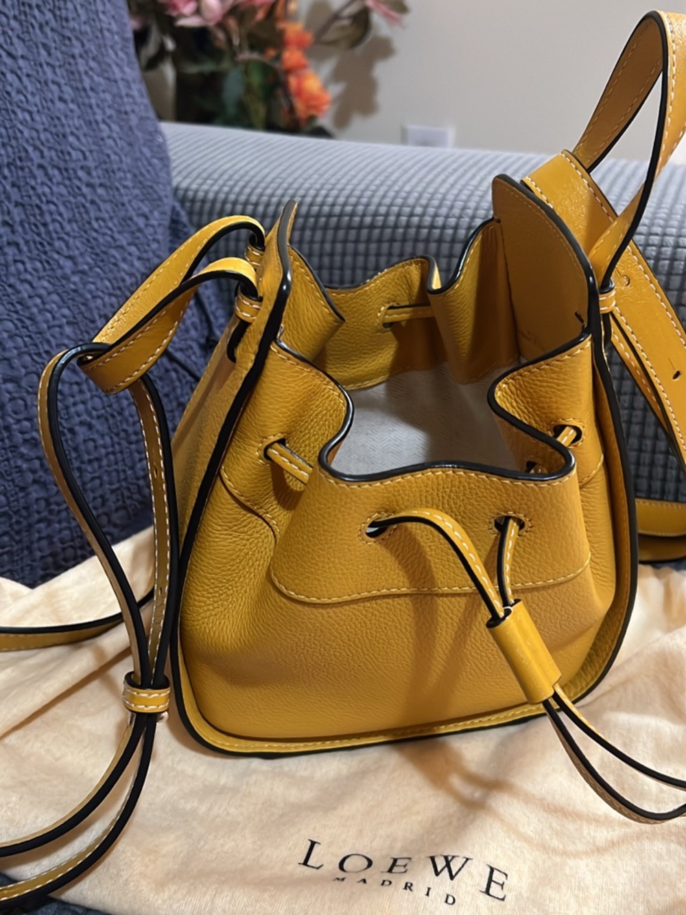 Loewe Mustard Yellow Drawstring Hammock Crossbody Bag